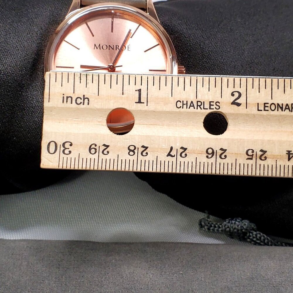 Monroe By Maestro Womans Rose Gold Color Watch With Grey Genuine Leather Strap - Picture 5 of 8